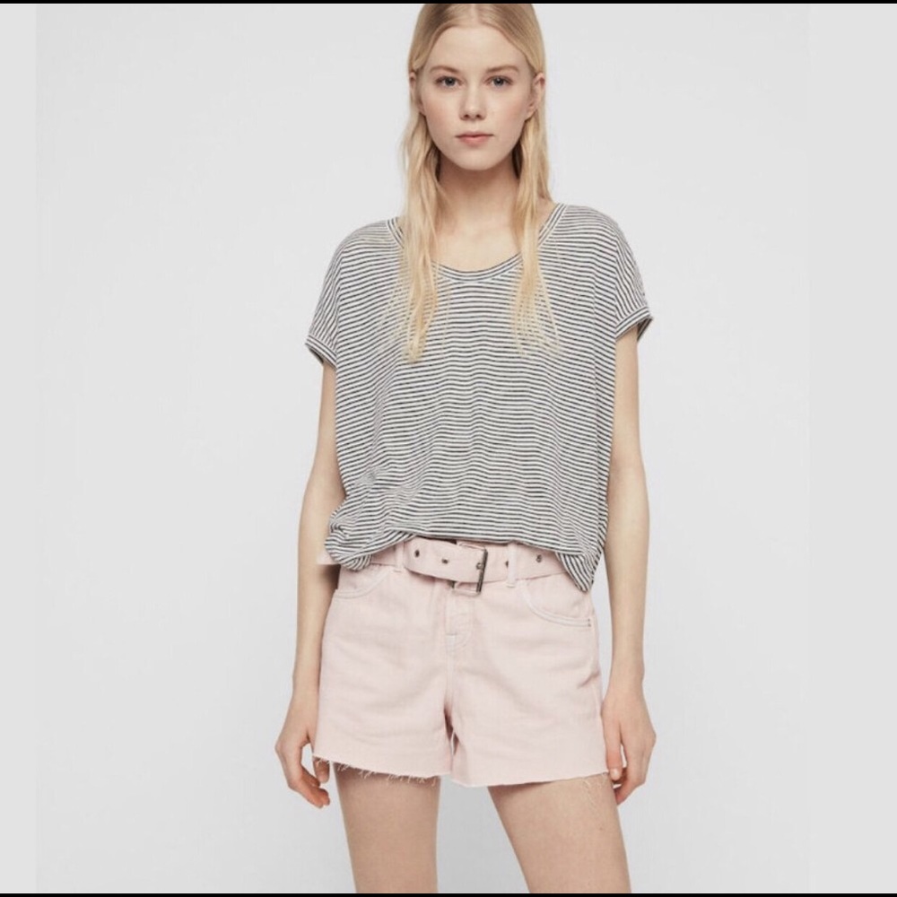 Allsaints Brea Linen Blend Striped Tee Size Medium
